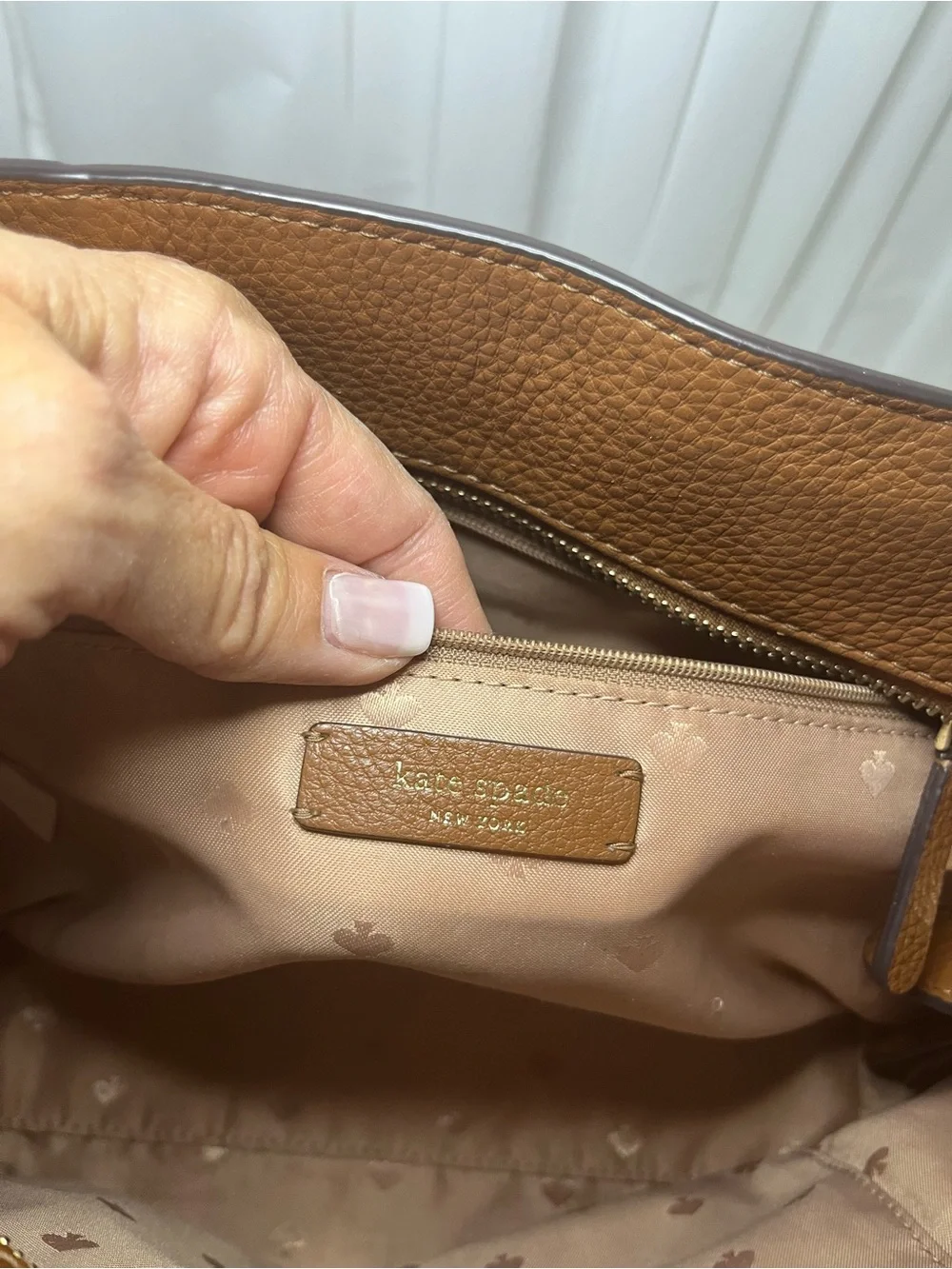 kate spade Tan Pebbled Leather Satchel with Gold Logo